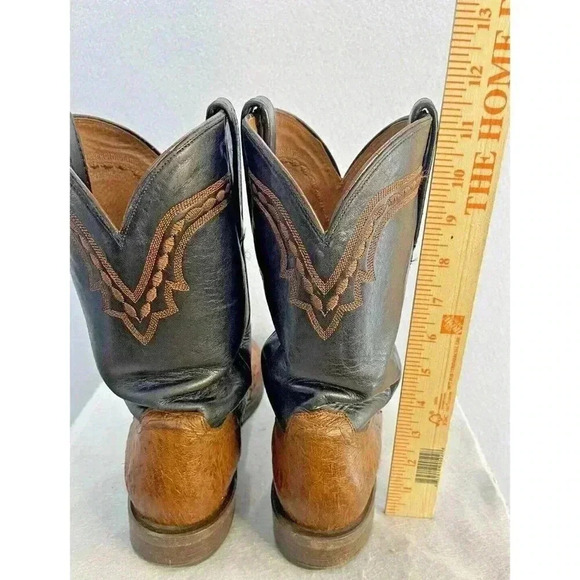 Lucchese 1883 Full Quill Ostrich Western Chocolate Peanut Brittle Boots 9D - Picture 14 of 15